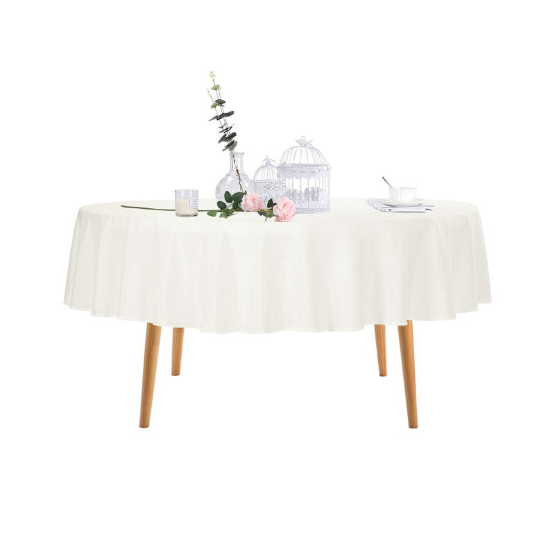 Ascoza 2pack 70 Inch Ivory Round Tablecloth in Polyester Fabric for Wedding/Banquet/Restaurant/Parties - Image 1